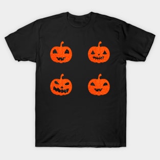 Bright Orange Faux Glitter Halloween Pumpkin Face Pack T-Shirt